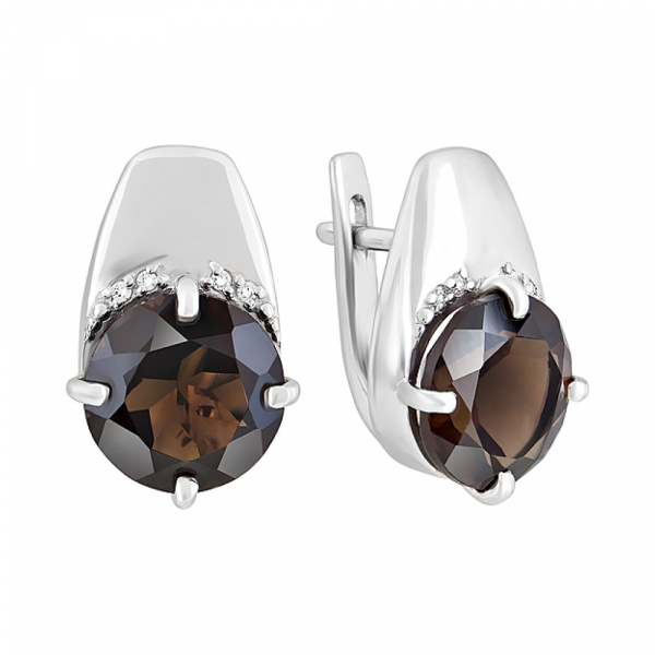 Серебряные серьги с раухтопазом и фианитом № 123164