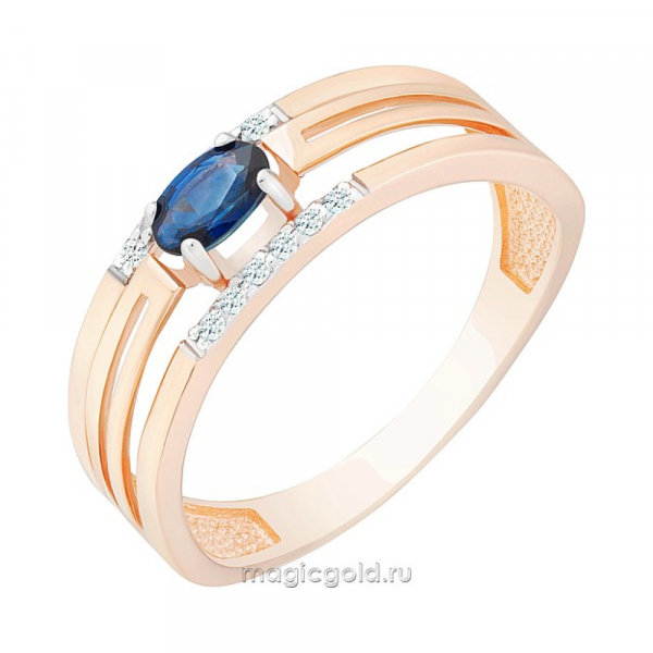 Золотое кольцо с бриллиантом и сапфиром № 170622