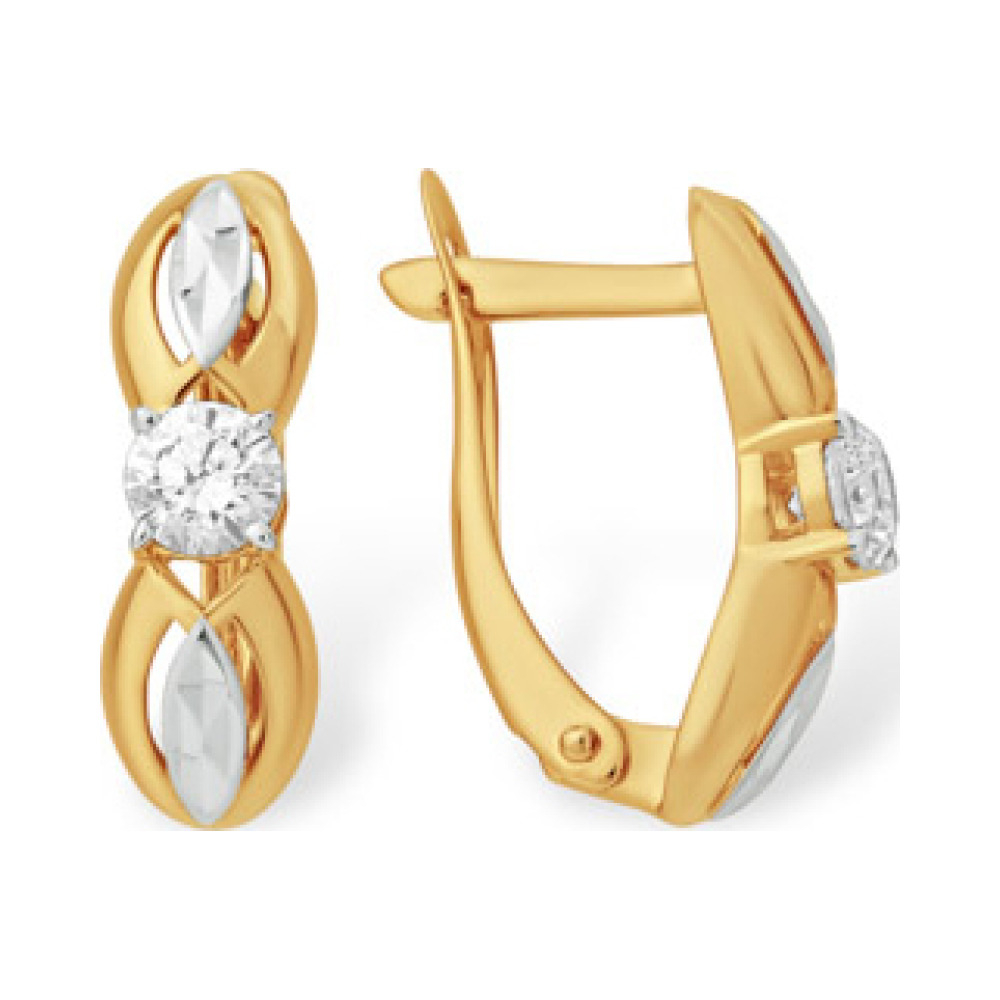 Золотые серьги с фианитом и алмазкой № 163209