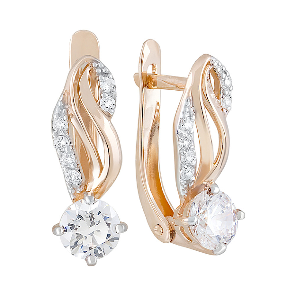 Золотые серьги с кристаллами swarovski № 127453