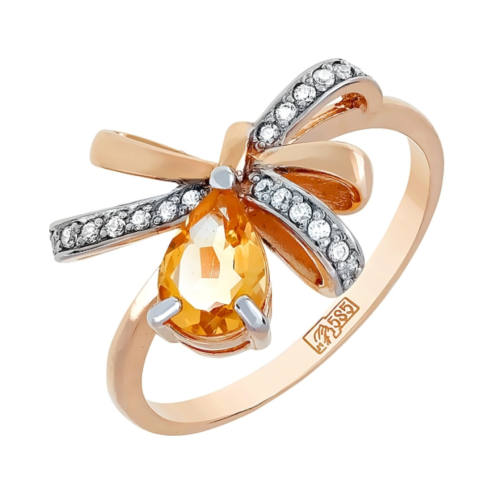Золотое кольцо с цитрином и фианитом № 113156