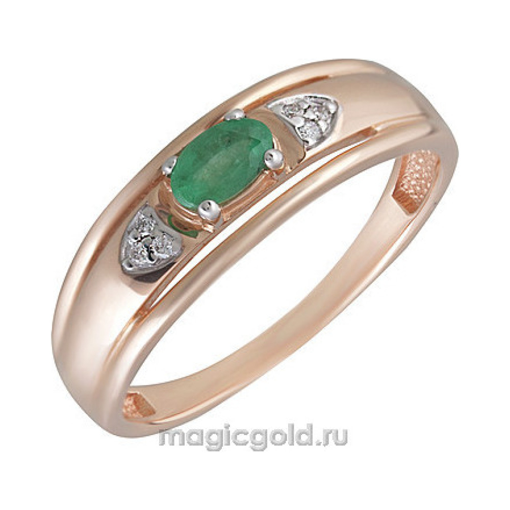 Золотое кольцо с бриллиантом и изумрудом № 161979