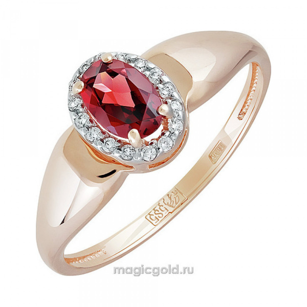 Золотое кольцо с гранатом и фианитом № 142094