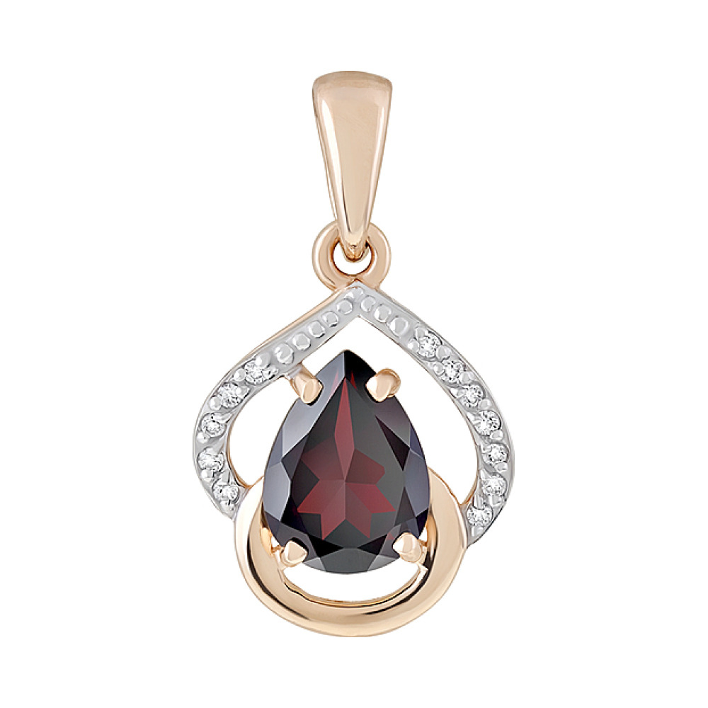 Золотая подвеска с гранатом и фианитом № 126346