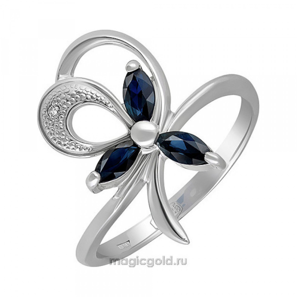 Серебряное кольцо с сапфиром и фианитом № 130169