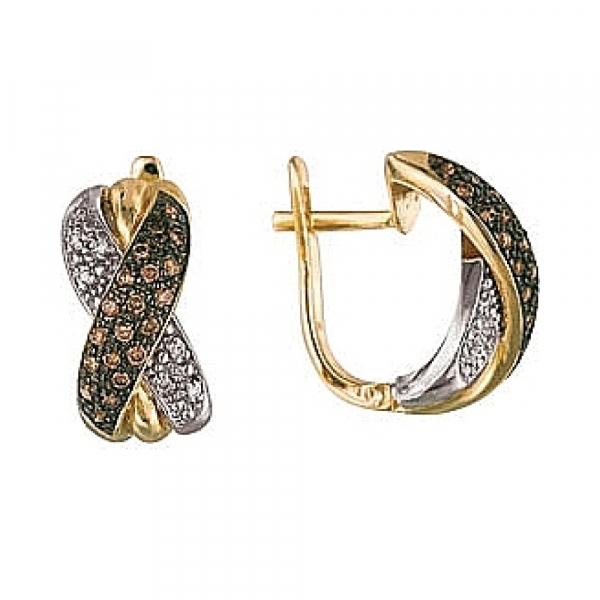 Золотые серьги с бриллиантами коньяк № 6555