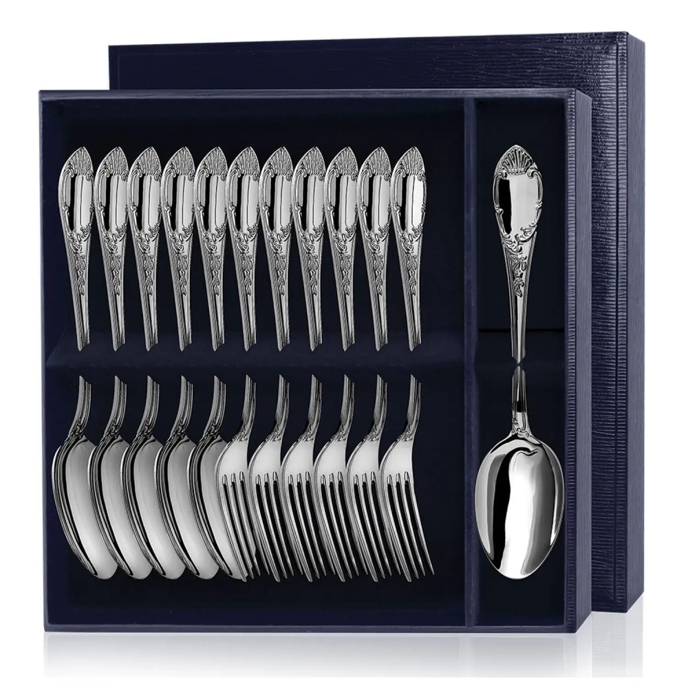 Набор столовый Престиж: вилка столовая, ложка столовая с чернением в футляре из серебра 925 пробы