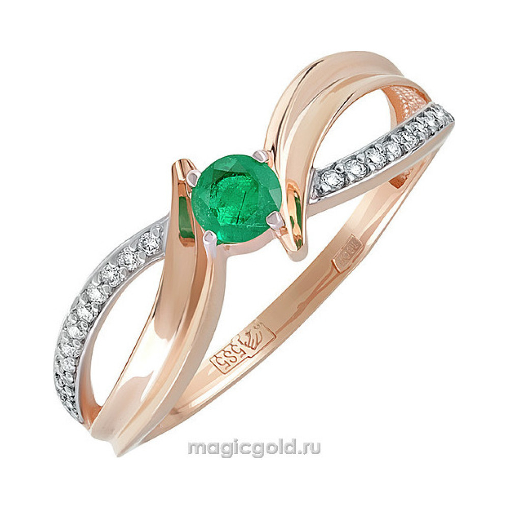 Золотое кольцо с бриллиантом и изумрудом № 139276