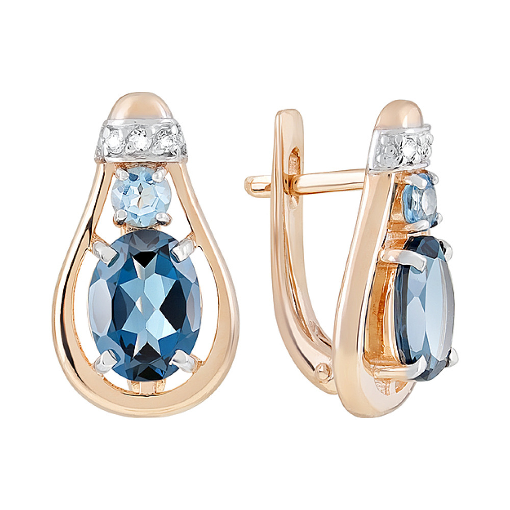Золотые серьги с топазом и фианитом № 121889