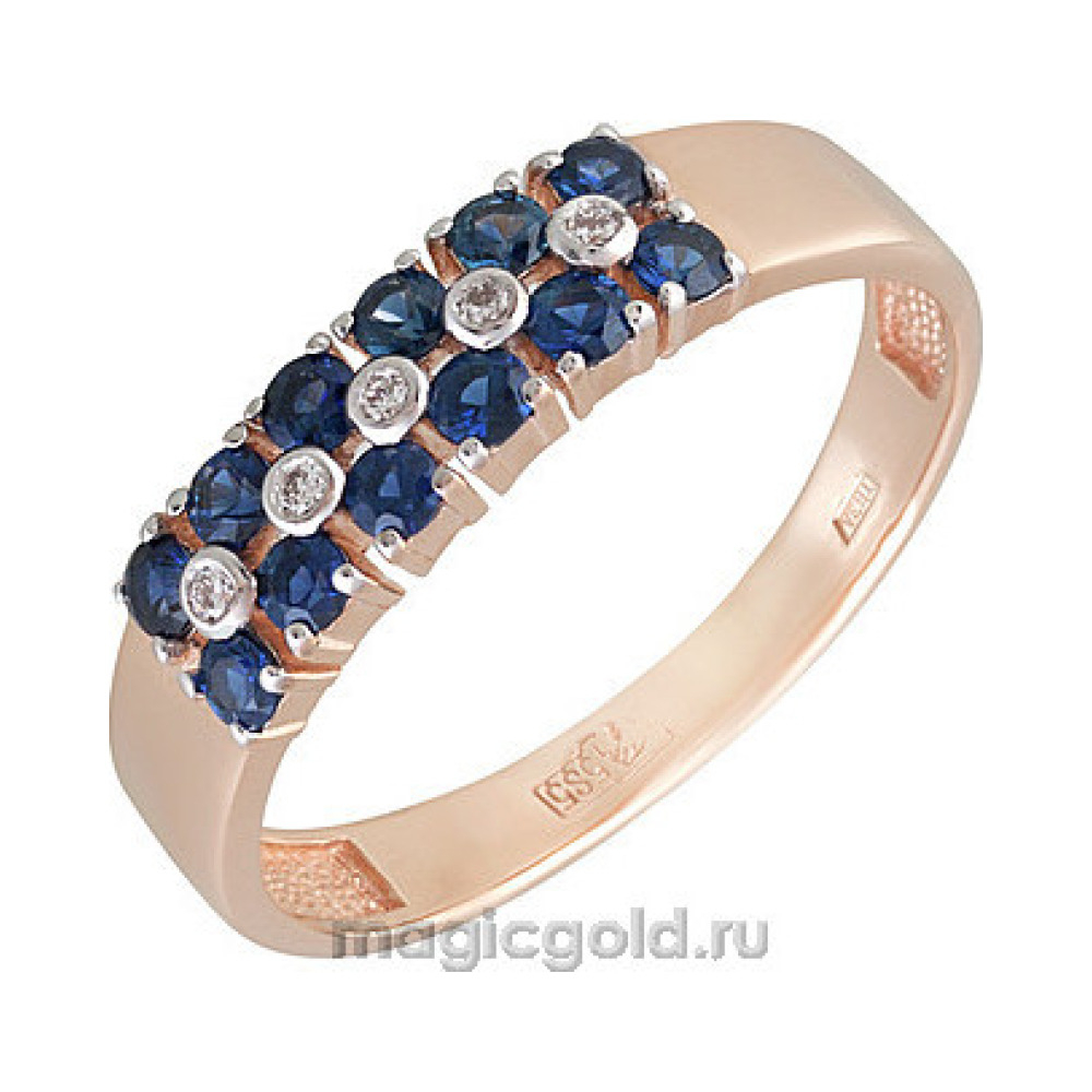 Золотое кольцо с бриллиантом и сапфиром № 158871