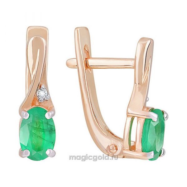 Золотые серьги с бриллиантом и изумрудом № 138593