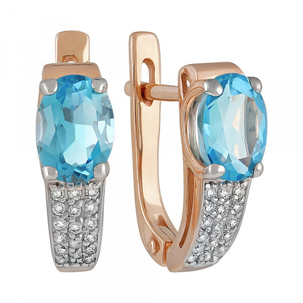 Золотые серьги с топазом и фианитом № 135124