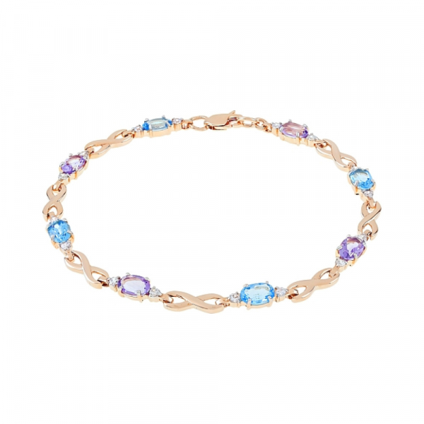 Золотой браслет с топазом, аметистом фианитом № 112340