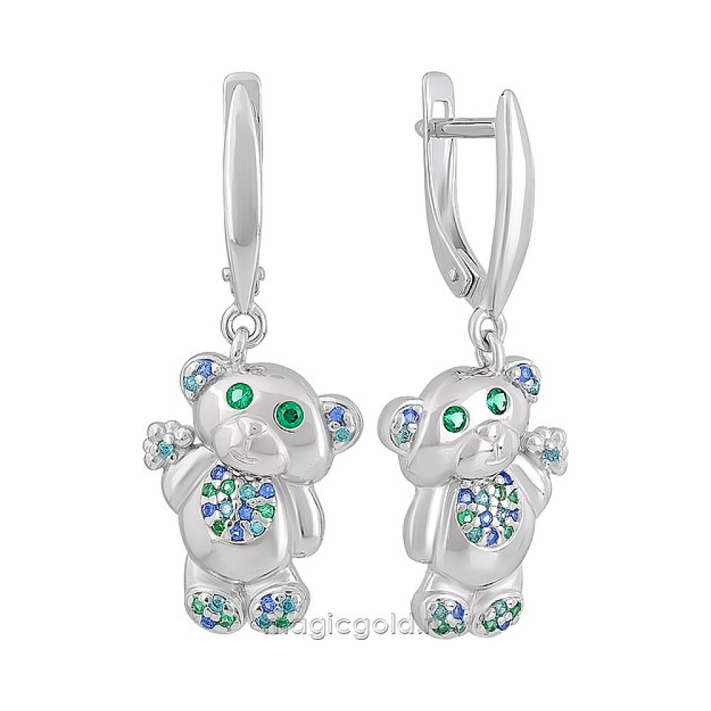 Серебряные серьги с фианитом № 141056