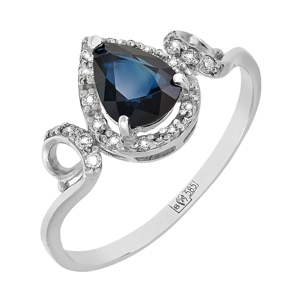 Золотое кольцо с бриллиантом и сапфиром № 116589