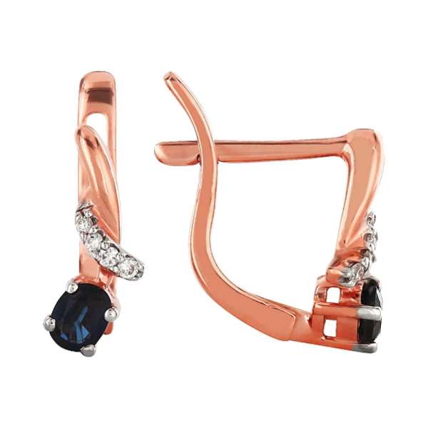 Золотые серьги с бриллиантом и сапфиром № 98060