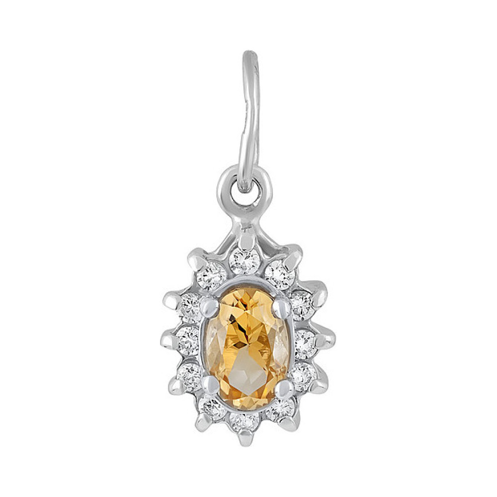 Серебряная подвеска с цитрином и фианитом № 132121