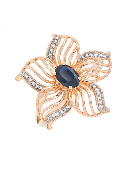 Золотое кольцо с бриллиантом и сапфиром № 113763