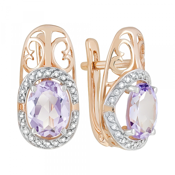 Золотые серьги с аметистом и фианитом № 126326