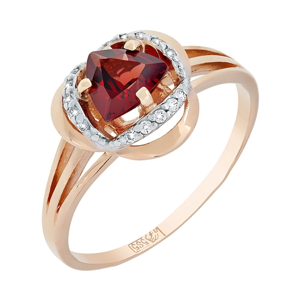 Золотое кольцо с гранатом и фианитом № 117583