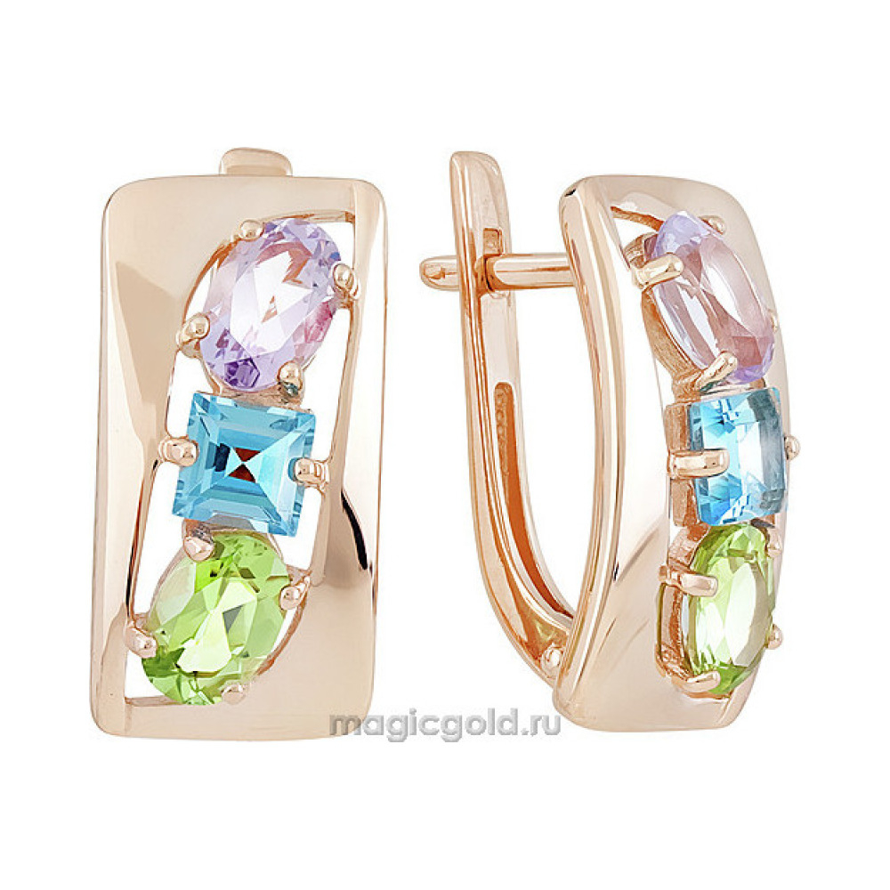Золотые серьги с полудрагоценными вставками № 141285