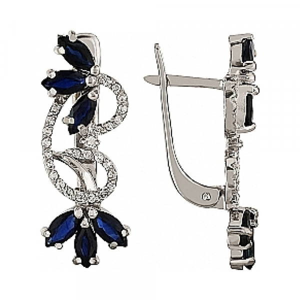 Золотые серьги с сапфиром и фианитом № 85657