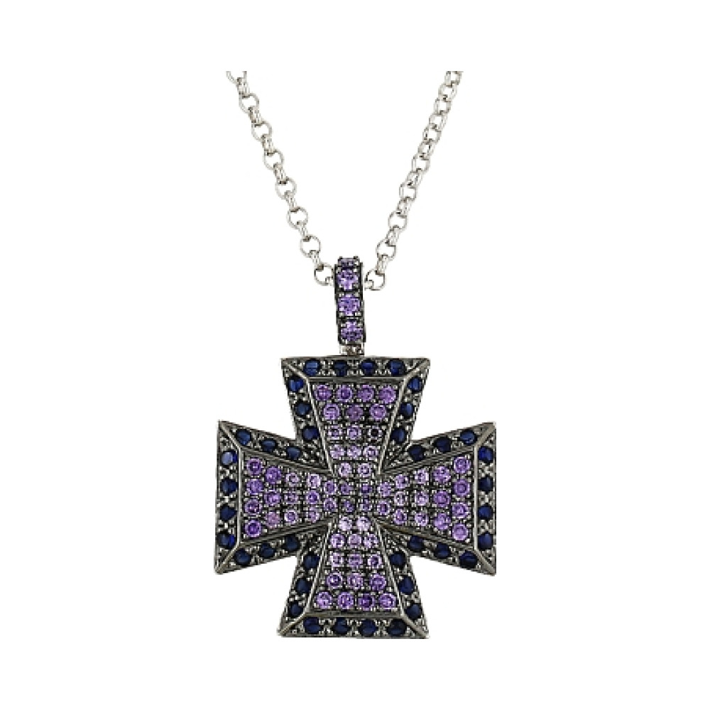 Серебряное колье с фианитом и имитац. корунда № 80360