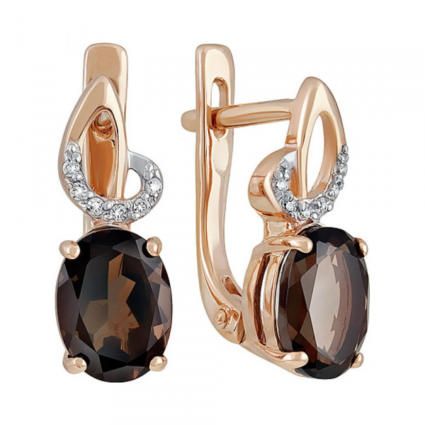 Золотые серьги с раухтопазом и фианитом № 135560