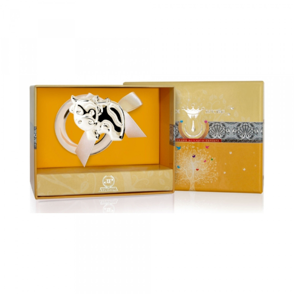 Серебряная погремушка «Буренка» на кольце