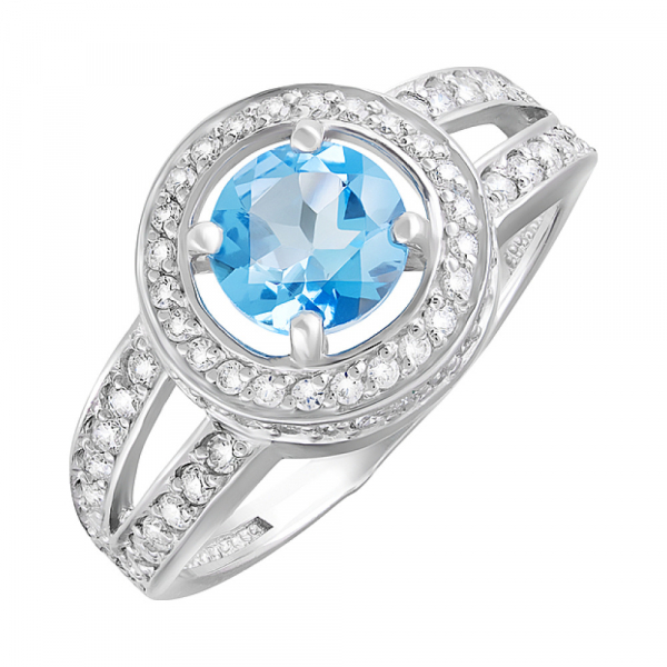 Серебряное кольцо с топазом и фианитом № 124632
