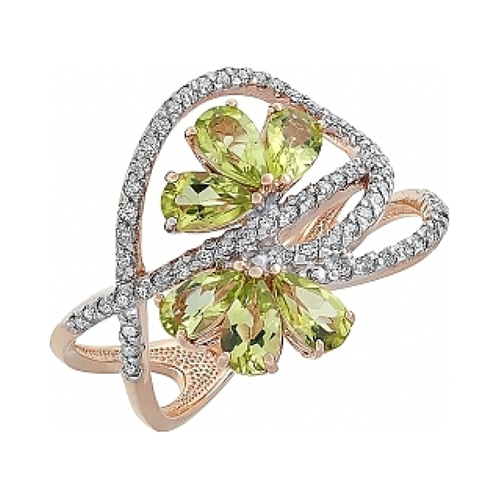 Золотое кольцо с хризолитом и фианитом № 105420