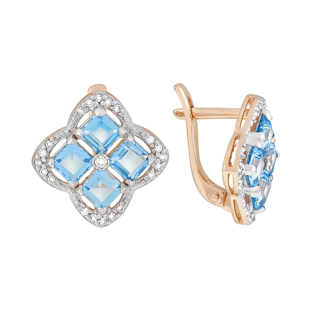 Золотые серьги с топазом и фианитом № 118941
