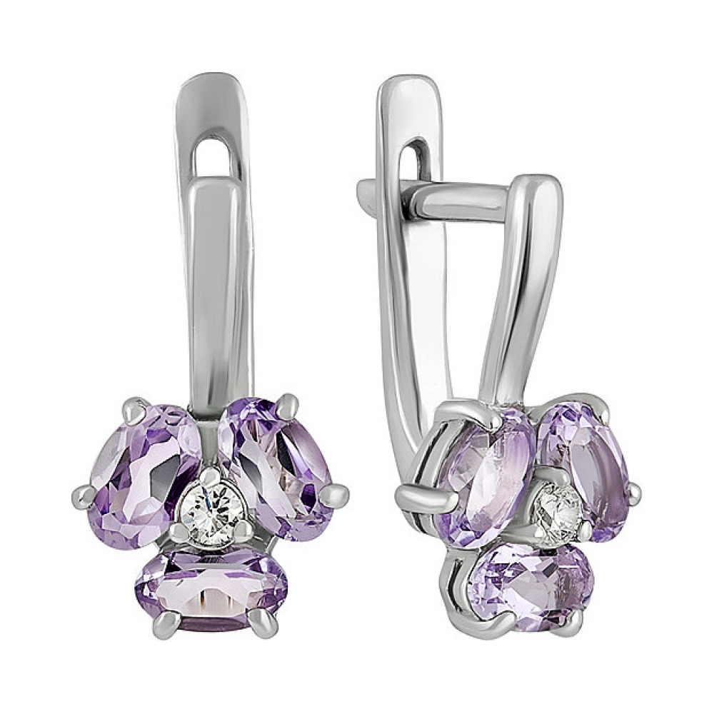 Серебряные серьги с аметистом и фианитом № 133136