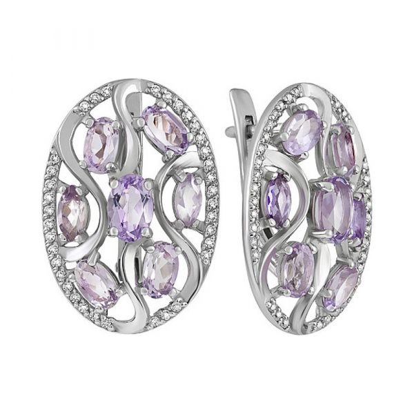 Серебряные серьги с аметистом и фианитом № 133161
