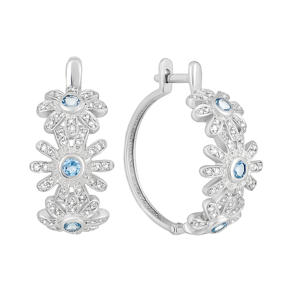 Серебряные серьги с топазом и фианитом № 124658