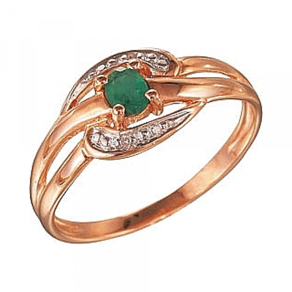 Золотое кольцо с бриллиантом и изумрудом № 7230