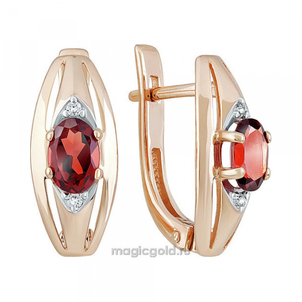 Золотые серьги с гранатом и фианитом № 142177