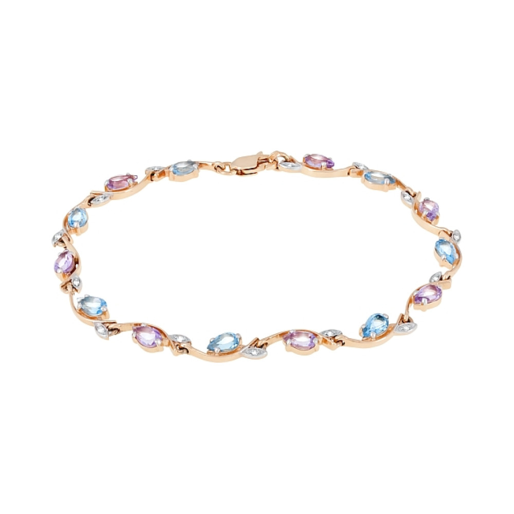 Золотой браслет с топазом, аметистом фианитом № 112617