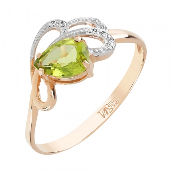 Золотое кольцо с хризолитом и фианитом № 97365