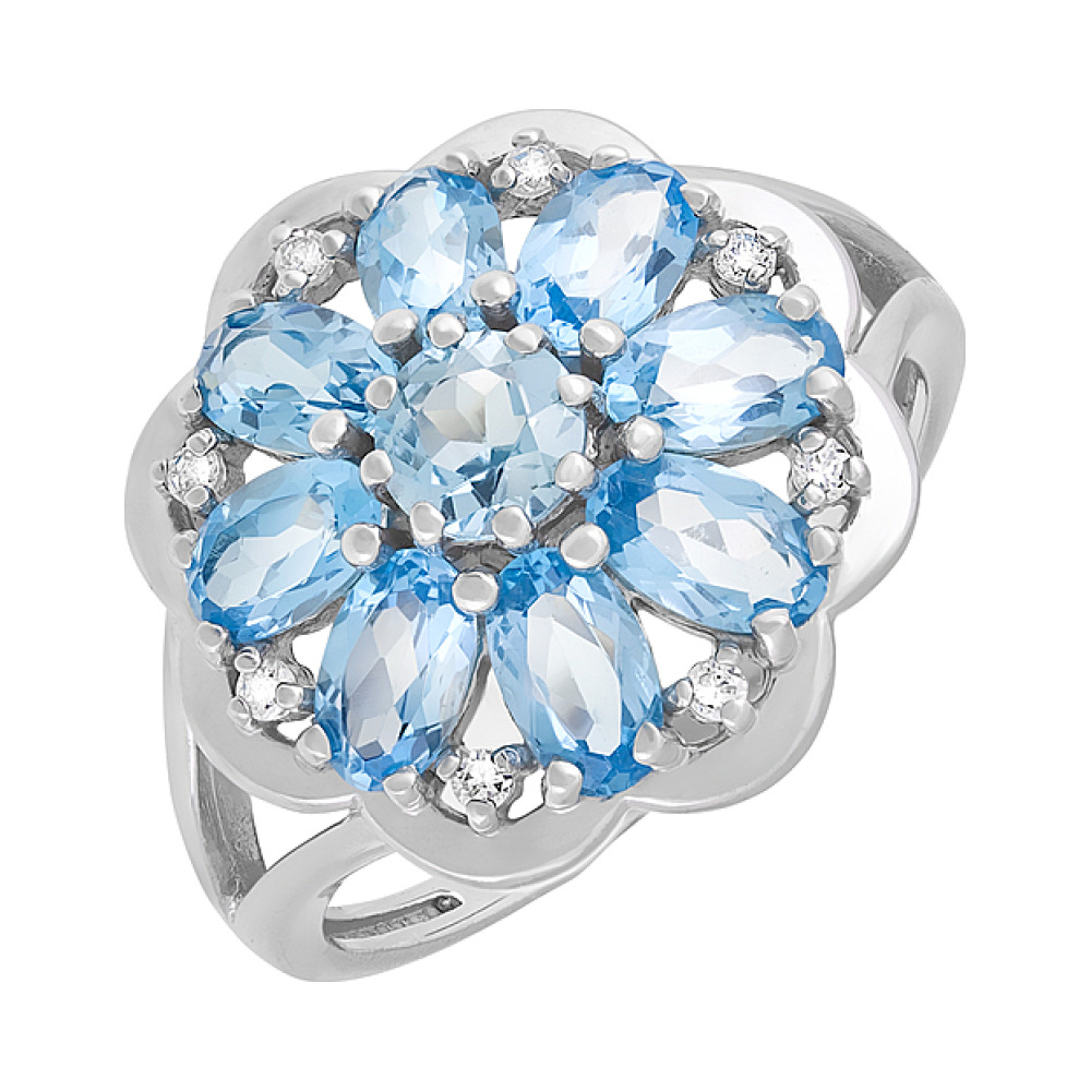 Серебряное кольцо с топазом и фианитом № 124393