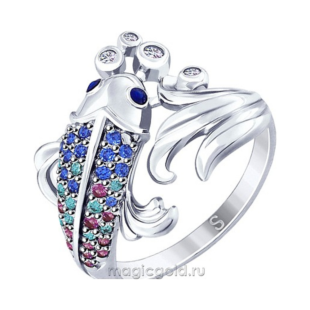 Серебряное кольцо с эмалью и фианитом № 165752