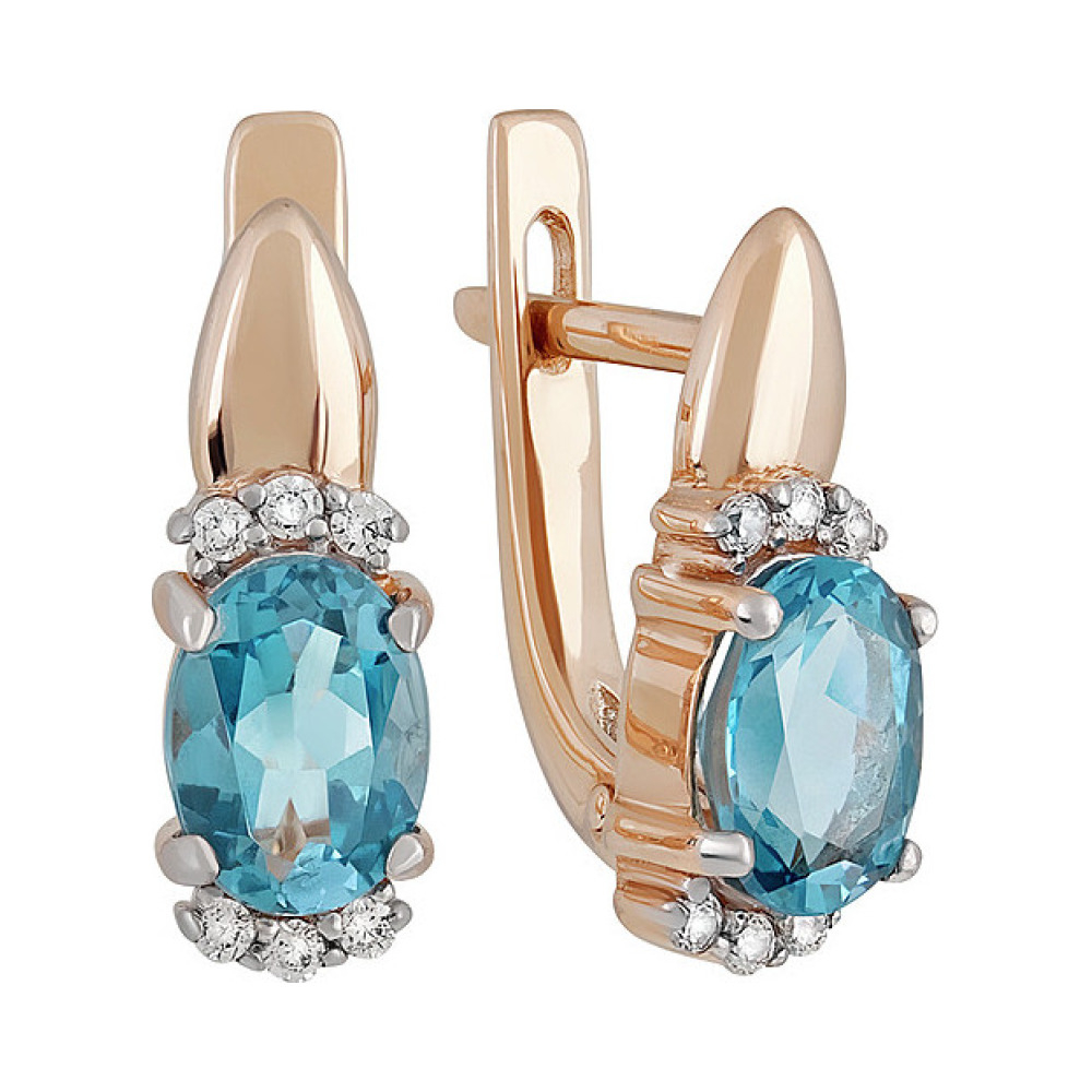 Золотые серьги с топазом и фианитом № 137860