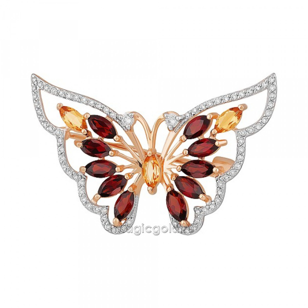 Золотая брошь с полудраг. вставками и фианитом № 164160