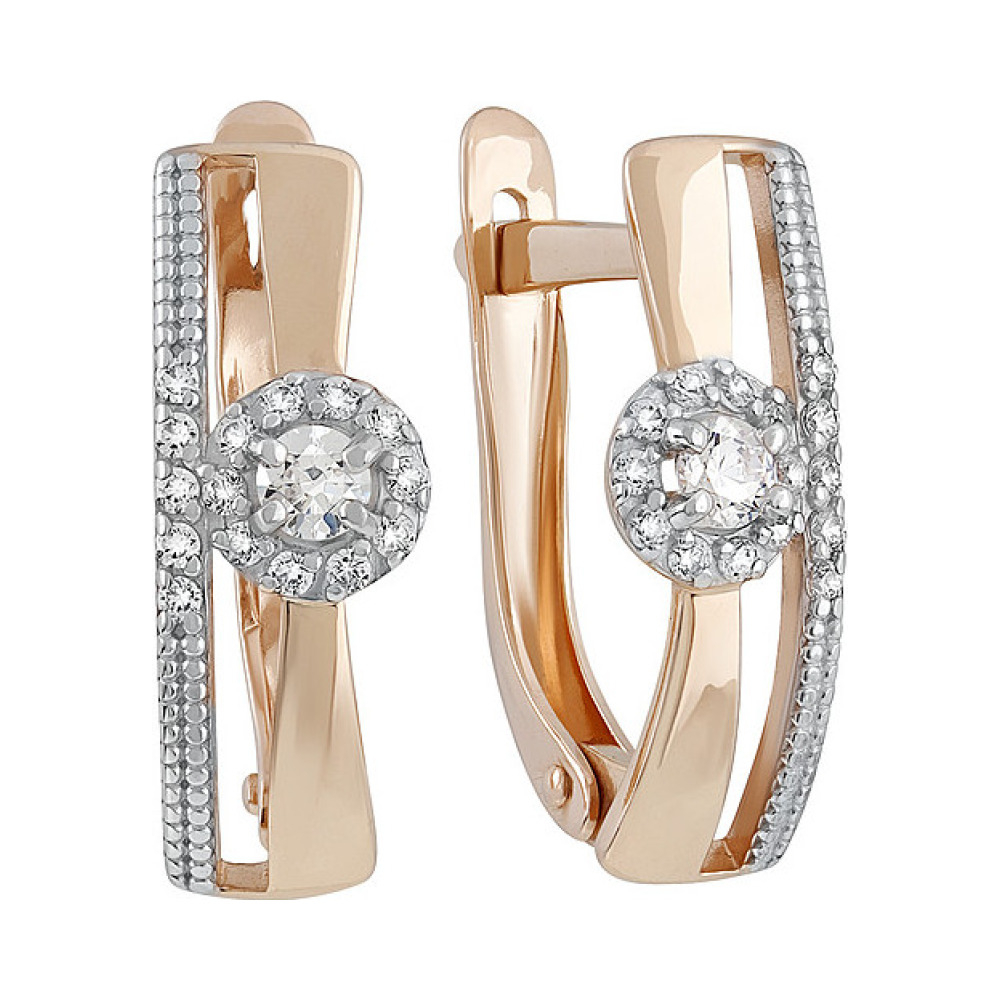 Золотые серьги с кристаллами swarovski и фианитом № 135166