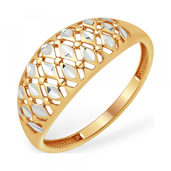 Золотое кольцо без камня с алмазкой № 163161