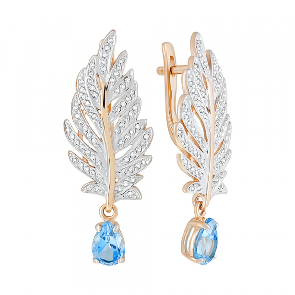 Золотые серьги с топазом и фианитом № 124471