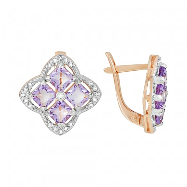 Золотые серьги с аметистом и фианитом № 118948