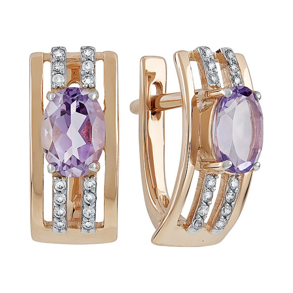 Золотые серьги с аметистом и фианитом № 131867