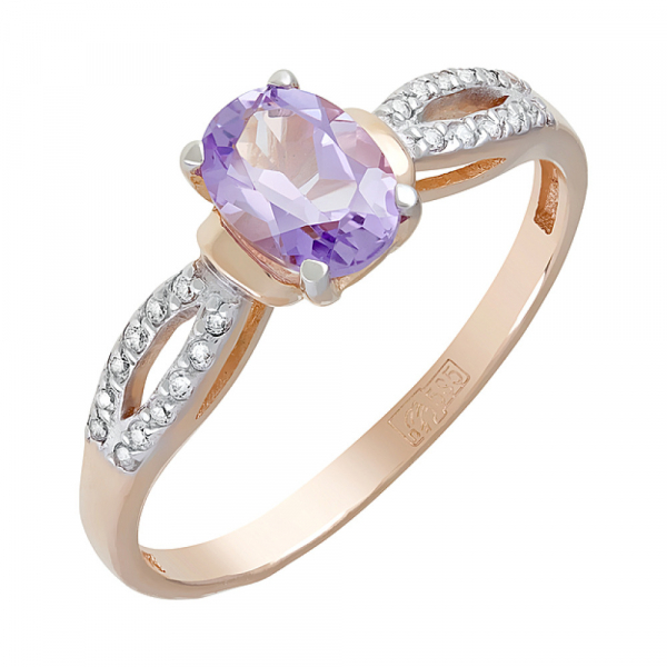 Золотое кольцо с аметистом и фианитом № 122868