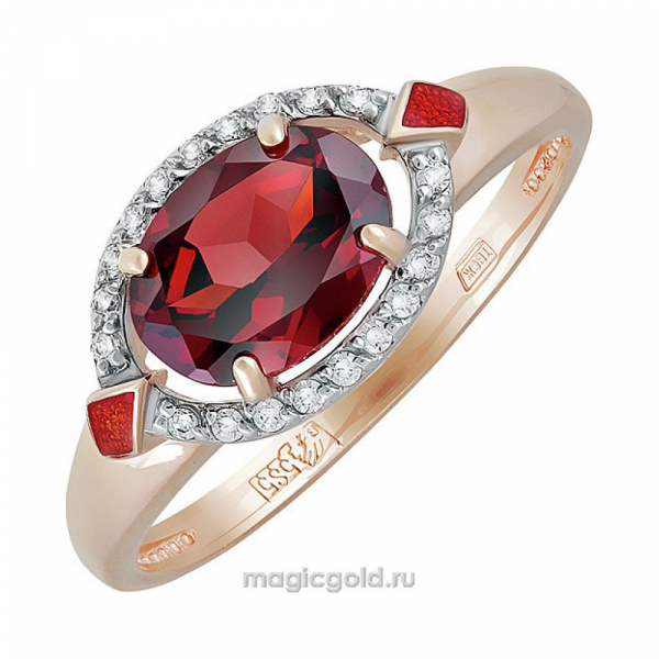 Золотое кольцо с гранатом и фианитом № 139447
